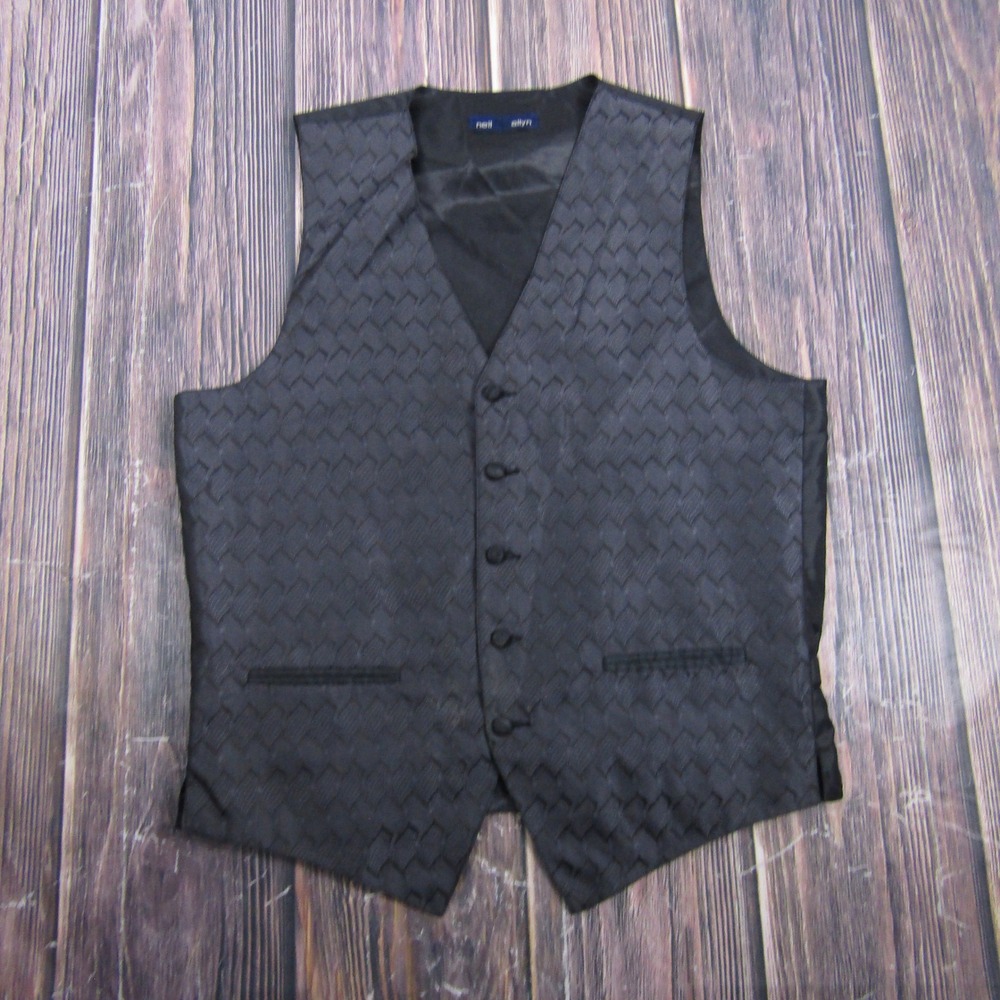 Neil Allyn Tuxedo Vest Mens Small Black Woven Diamond Pattern Formal Waistcoat
